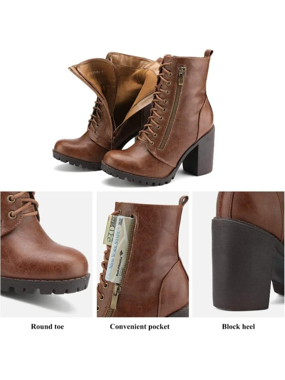 Women's Tan Thermoplastic Elastomers Round Toe Stylish Block Ankle Heel Boots